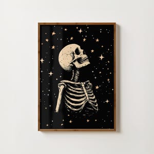 Starry Skeleton Print Himmlisches Skelett Gemälde Trendy Halloween Dekor Schädel Wand Kunst Stimmungsvolle Galeriewand Gothic Poster Dark Academia Kunst