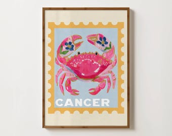 Cancer Zodiac Art Print, Cancer Astrology Gifts, Zodiac Sign Poster, Celestial Decor, Horoscope Art, Cancer Star Sign Gift, Boho Zodiac Art