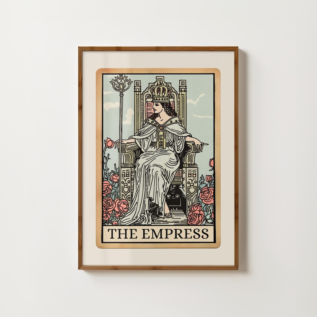 The Empress Tarot Card Print featuring a spiritual woman in a mystical landscape, symbolizing intuition and creative exploration