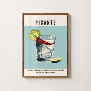 Impresión de cóctel picante Póster picante Arte de pared de cóctel retro Decoración de carrito de bar Póster de alcohol de moda Impresión de receta de cóctel Impresiones de pared de cocina