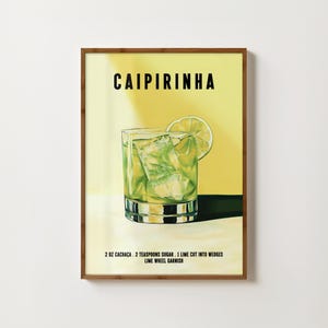 Impresión de cóctel Caipirinha, arte de pared para carrito de bar, póster de cóctel Caipirinha, decoración de bar retro, impresiones de cocina de moda, impresiones vintage de alcohol, arte de bar