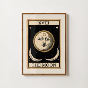 Impression de carte de tarot lune, affiche de lune, impression spirituelle, affiche de sorcellerie, impression de méditation, illustration folklorique, art mural mystique, déco de chambre bohème