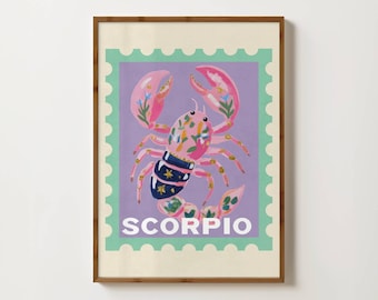 Scorpio Zodiac Art Print, Scorpio Astrology Gifts, Zodiac Sign Poster, Celestial Decor, Horoscope Art, Scorpio Star Sign Gift, Scorpio Art