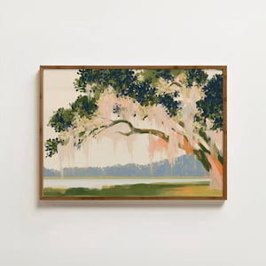 Lámina de roble musgoso español, arte mural de Carolina del Sur, arte de roble ángel, láminas de Charleston, pintura de pantano, arte de Lowcountry, decoración sureña