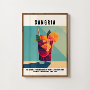 Impresión de sangría Decoración de carrito de bar Póster de sangría Arte de pared de cocina Receta de cóctel de sangría Impresiones de alcohol Impresión de arte de sangría Impresiones de carrito de bar retro