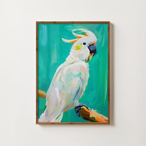 Green Cockatoo Print Cockatoo Wall Art Tropical Bird Print Exotic Bird Poster Tropical Decor Vintage White Bird Painting Green Animal Prints