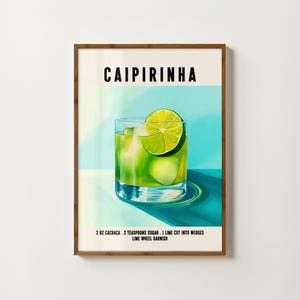 Impresión de cóctel Caipirinha, arte de pared para carrito de bar, póster de cóctel Caipirinha, decoración de bar retro, impresiones de cocina de moda, impresiones vintage de alcohol, arte de bar