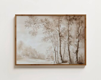 Vintage Tree Landscape Print Moody Woodland Art French Country Decor Antique Tree Painting Vintage Tree Wall Art Forest Print Sepia Wall Art