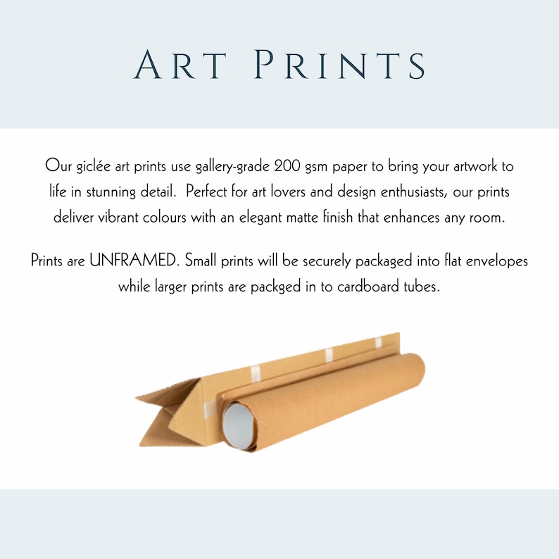 Peut inclure: Un tube en carton brun avec une &eacute;tiquette blanche et le texte "ART PRINTS" dessus. Le tube est utilis&eacute; pour emballer et exp&eacute;dier des impressions d'art.