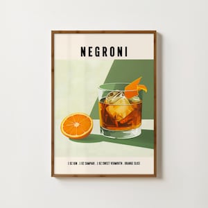 Impresión de cóctel Negroni, pósteres retro de cócteles, decoración de carrito de bar, impresión de bebidas Negroni, arte de pared de cocina, impresión de cócteles con alcohol, decoración de comedor