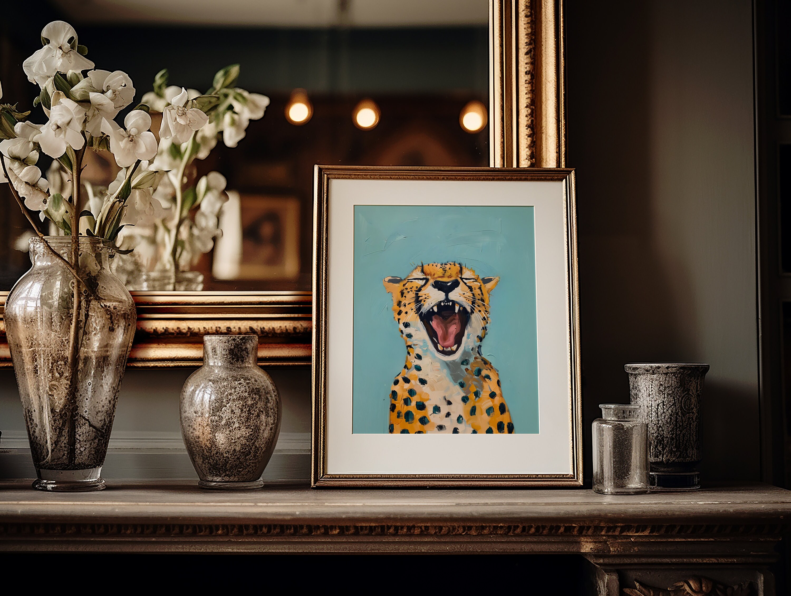 Blue Cheetah Print Eclectic Cheetah Wall Art Preppy Leopard Poster ...