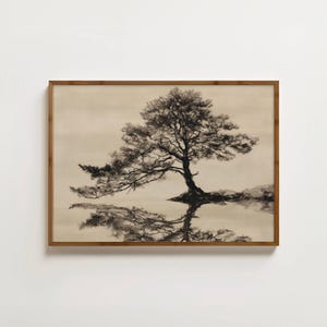 Minimal Oak Tree Print Neutral Beige Japandi Art Extra Large Wall Art Earthy Room Decor Wasi Sabi Wall Art Moody Tree Print Zen Wall Art