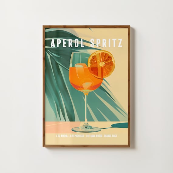 Aperol Spritz Print Bar Cart Decor Aperol Spritz Poster Kitchen Print Cocktail Wall Art Happy Hour Print Alcohol Poster Retro Bar Cart Print