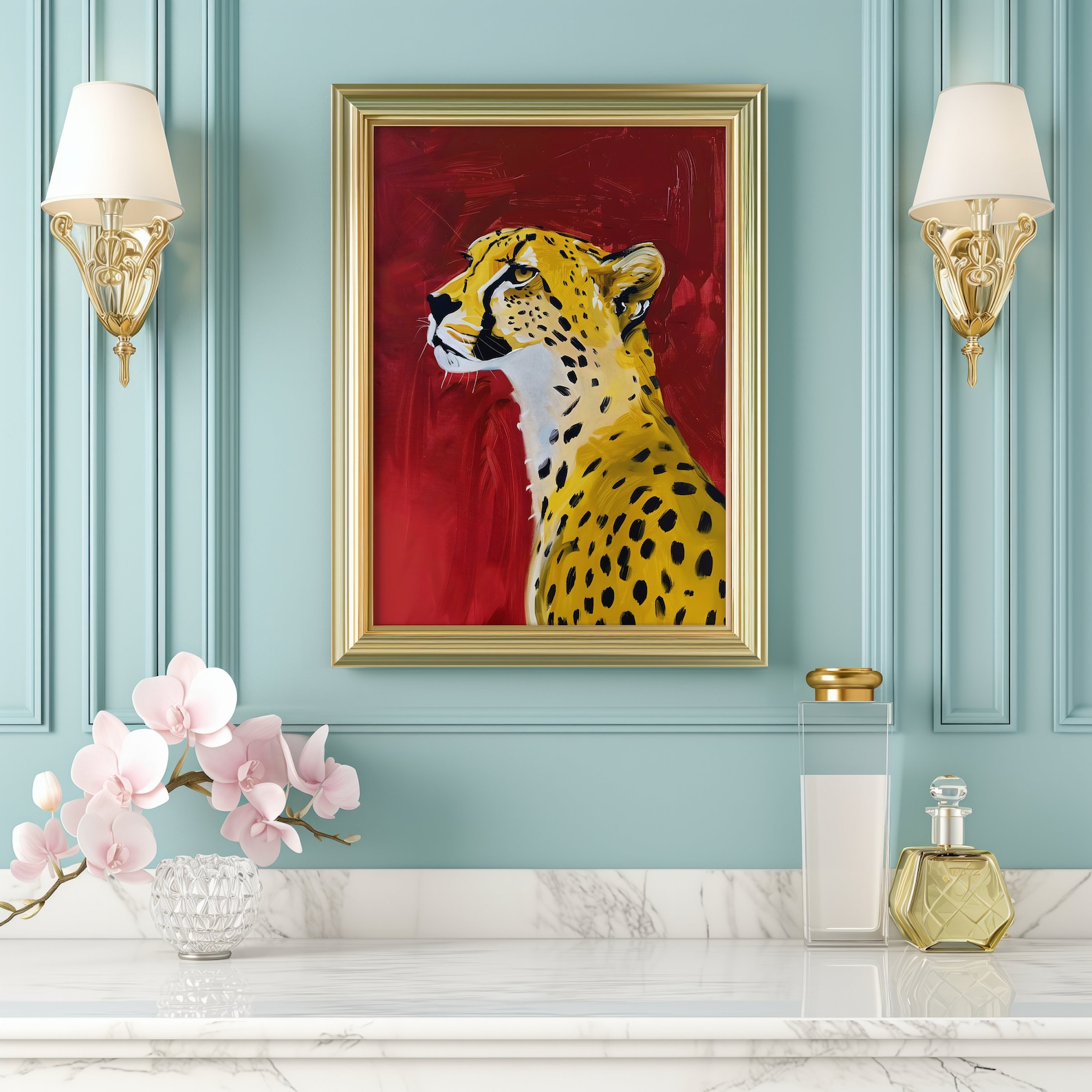 Red Cheetah Print Eclectic Cheetah Wall Art Preppy Leopard Poster ...