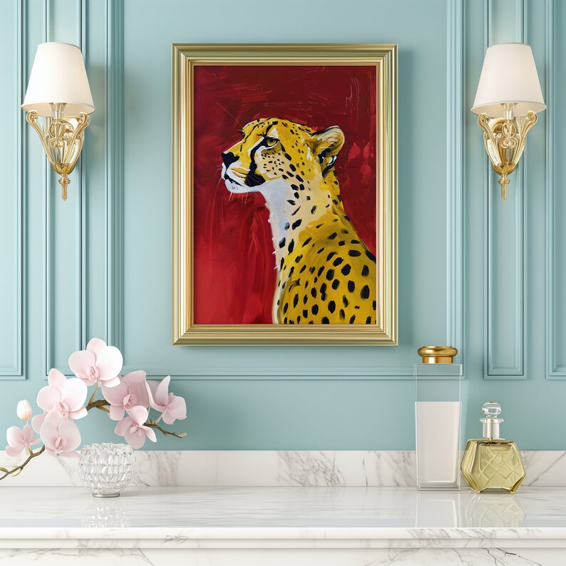 Red Cheetah Print Eclectic Cheetah Wall Art Preppy Leopard Poster ...