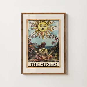 Die mystische Tarot-Karte Druck Sonnen-Kunst Witchy Prints Meditation Poster Folk Illustration spirituelle Wandkunst mystisches Kunstwerk Boho Schlafzimmer Dekor