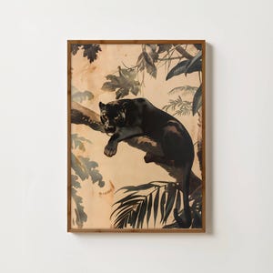 Panther Art Print Black Panther Wall Art Tropical Jungle Print Black Jaguar Poster Bohemian Animal Painting Boho Panther Poster Big Cat Art