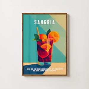 Impresión de sangría Decoración de carrito de bar Póster de sangría Arte de pared de cocina Receta de cóctel de sangría Impresiones de alcohol Impresión de arte de sangría Impresiones de carrito de bar retro