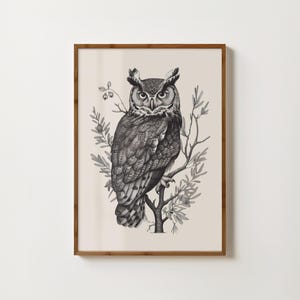 Vintage Owl Print Rustic Owl Wall Art Antique Bird Painting Owl Illustration Dark Academia Gothic Decor Moody Animal Prints Farmhouse Prints
