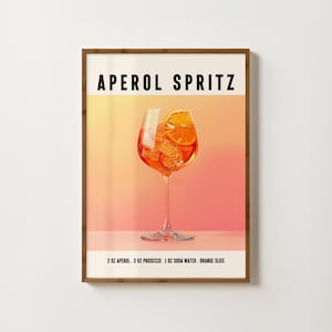 Póster de cóctel retro con impresión de Aperol Spritz, arte de pared para carrito de bar, póster de Aperol Spritz, impresiones de bebidas de moda, decoración de bar, arte de cocina, impresiones de alcohol