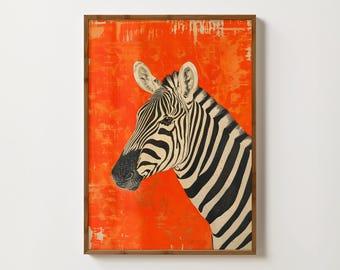 Orange Zebra Print Vintage Zebra Wall Art Antique Decor Animal Poster Tropical Decor Bedroom Prints Animal Gallery Wall Safari Wall Art