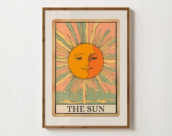 Sun Tarot Card Print Sun Moon Star Tarot Posters Spiritual Wall Art Sunset Illustration Boho Bedroom Art Mystical Prints Tarot Lover Gift