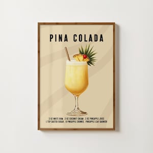 Impresión de cóctel de piña colada, arte de pared para carrito de bar, póster de cóctel de piña colada, decoración de bar retro, impresiones de cocina de moda, impresión vintage de alcohol, arte de bar