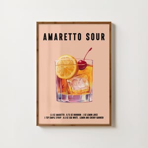 Impresión de cóctel amaretto sour, carrito de bar, arte de pared, póster de cóctel amaretto, decoración de bar retro, impresiones de cocina de moda, impresiones vintage de alcohol, arte de bar