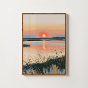 Arte costero de Carolina del Sur, pintura de atardecer en el pantano, arte de Lowcountry, arte mural de Charleston, lámina de marisma, decoración sureña, paisaje al atardecer.