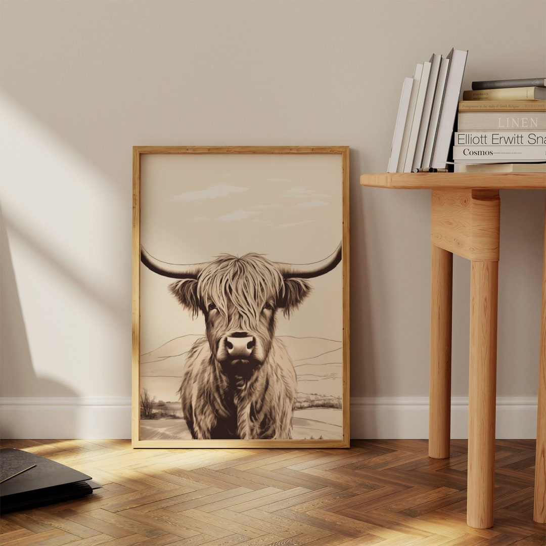 Tableau Vache Highland CanvasMantis – Déco Murale Animalière, Style Ferme, V14