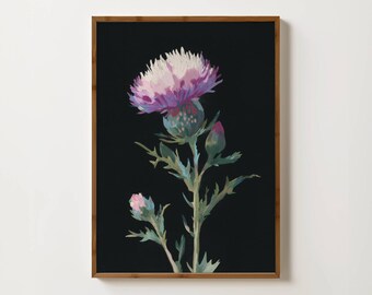 Scottish Thistle Print, Vintage Floral Print, Scotland Wall Art, Wildflower Print, Scottish Art, Moody Wall Art, Dark Botanical Print