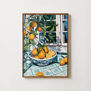 Bowl Of Oranges Print Fruit Poster Citrus Print Mediterranean Art Spanish Kitchen Print Oranges Art Spanish Prints Food Art Kitchen Wall Art