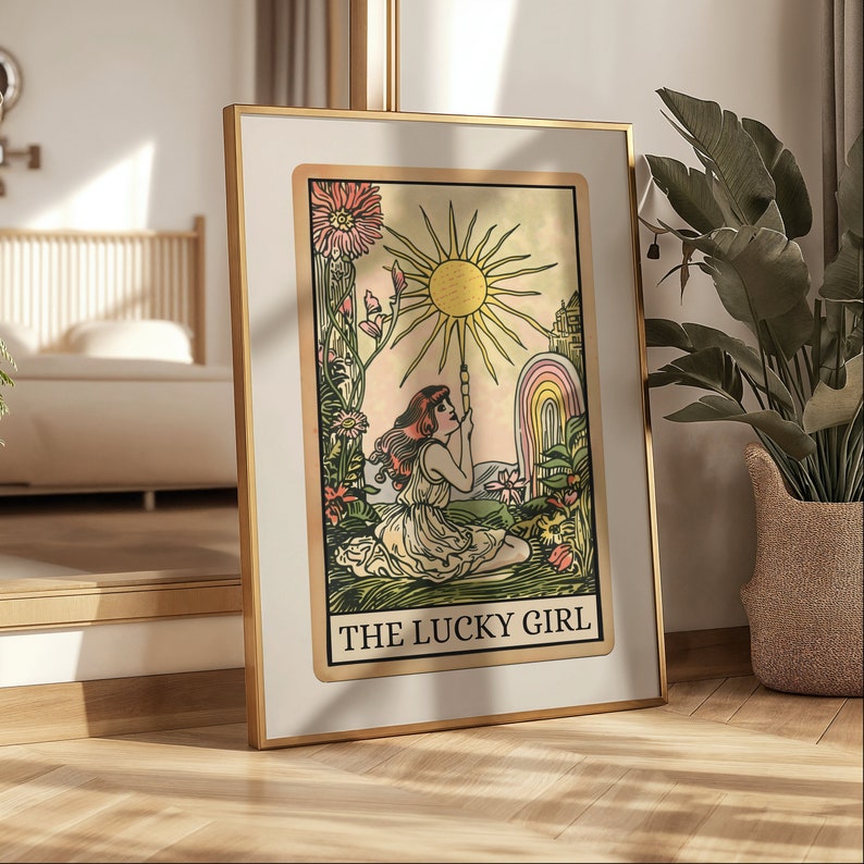 Lucky Girl Print Funny Tarot Wall Art Lucky Girl Syndrome Preppy Dorm Decor Feminist Poster Manifest Prints Maximalist Wall Art Witchy Print bild 3