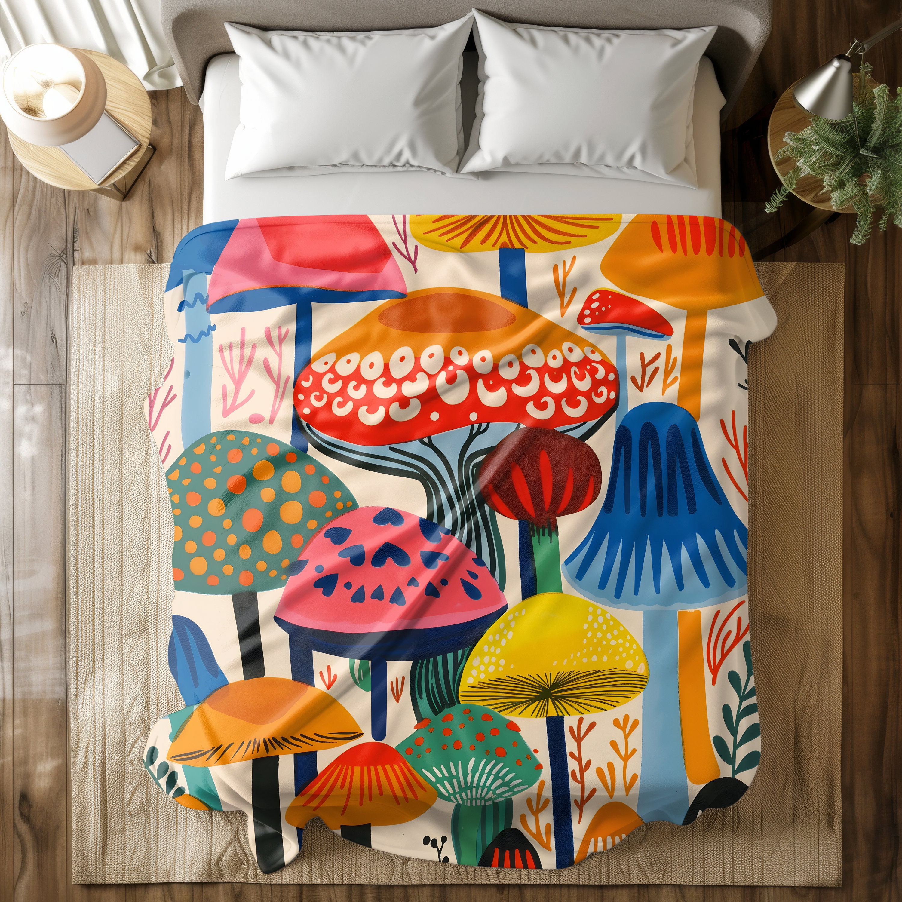 Colourful Mushroom Blanket Fungi Blanket Tropical Mushroom Throw ...