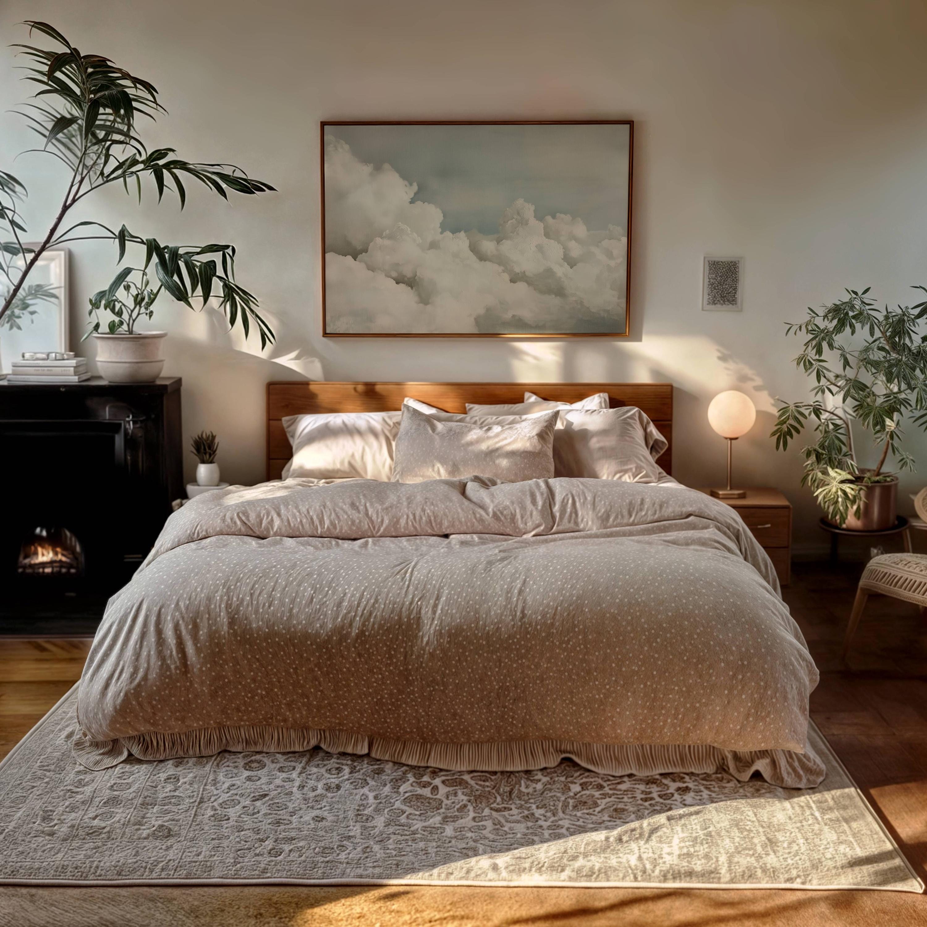Vintage Cloud Art Print Cloudy Sky Oil Painting Calming Bedroom Wall ...