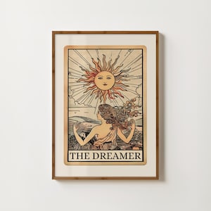 Impresión de la carta del tarot El soñador, arte espiritual, decoración bohemia, póster femenino divino, pintura mística, arte mural de brujas, impresión de meditación, regalos de brujas