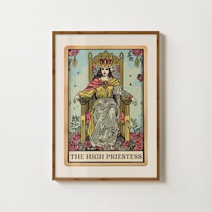 Impresión de cartas del tarot de la Suma Sacerdotisa, arte espiritual, póster del tarot, decoración bohemia, póster femenino divino, pintura mística, arte de brujería, impresiones feministas