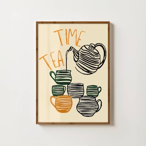 Tea Time Kitchen Print Tea And Coffee Prints Retro Kitchen Decor Coffee Poster Kitchen Housewarming Gift Tea Wall Art Put The Kettle On