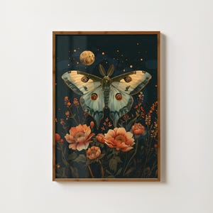 Celestial Schmetterling Druck Stimmungsvoll Insekt Gemälde Floral Dunkel Academia Druck Vintage Motte Poster Goth Dekor Gothic Art Cottagecore Ästhetik