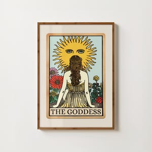 Göttin Tarot Karten-Druck Göttlich Feminine Kunst Spiritueller Druck Witchy Poster Meditation Print Folk Illustration mystisch Wandkunst Boho Dekor