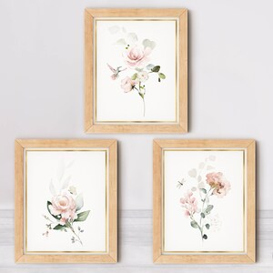 Flowers Set of 3 Prints, Watercolor, Flower Prints, Pink Wall Art, Digital Download, Bedroom Prints, Home Decor, Living Room Art, Above Bed