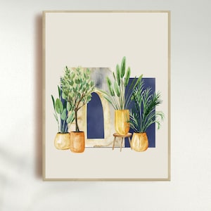 Botanical Print, Potted Plants, Houseplant Painting, Plant Poster, Potted House Plant, Watercolor, Wall Decor, Vertical Greenery