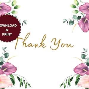 Cartão de agradecimento para impressão de Calla Lily / Download instantâneo PDF JPG / Modelo de cartão / Floral / Botânico / Caprichoso / Cartão de agradecimento de casamento