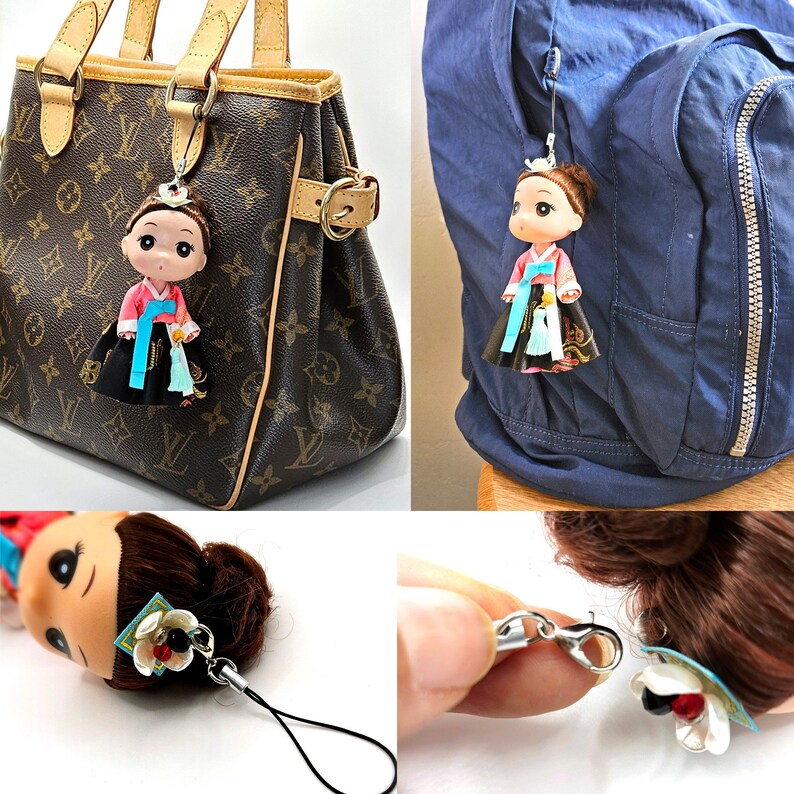 It is a doll wearing "Hanbok," a traditional Korean clothing.
It's small, so use it as a decoration for a key ring or bagCharm