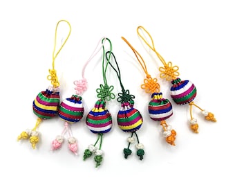 Korean Lucky Pouch Keychain: Traditional Hanbok Saekdong Charm