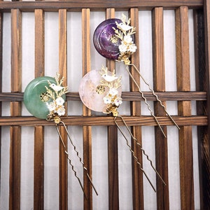 Hanbok Dress up style Hairpin bun Accessory - natural gem stone Ornament -  Wedding Ceremony - 한복 뒤꽂이 비녀
