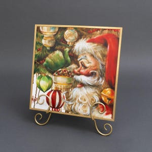 Christmas Canvas Art - Santa Framed Canvas Wall Art Silent Night Santa Canvas Art 12&quot;x12&quot; Painting with Easel| Holiday Art Décor