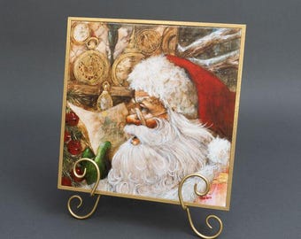 Christmas Canvas Art - Seasonal Christmas Decor Timeless Santa Canvas Art 12"x12" Painting with Easel | Holiday Art Decor