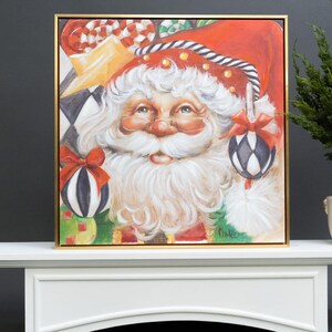 Christmas Canvas Wall Art - Santa Framed Canvas Wall Art Festive Santa with Ornaments Canvas Art 24&quot;x24&quot; Painting | Holiday Art Décor
