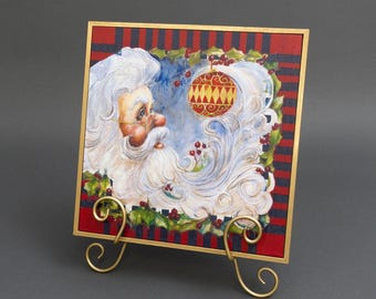 Christmas Canvas Art - Unique Christmas Wall Art Whimsical Santa Canvas Painting 12"x12" Painting with Easel | Holiday Art Décor